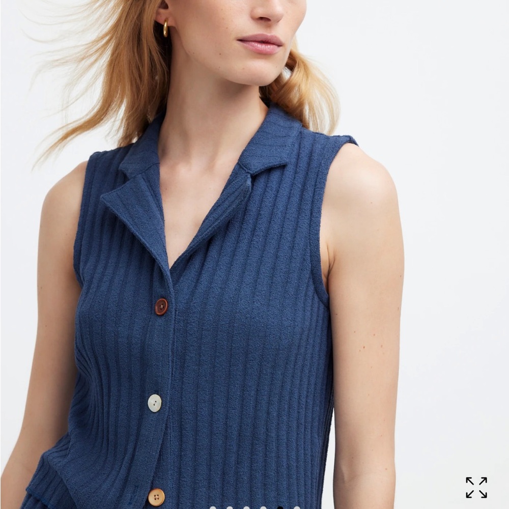 Madewell Blue Sleeveless Ribbed Blouse